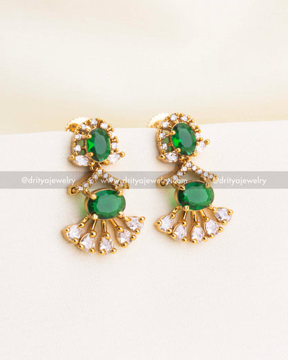 Elegant emerald green CZ short necklace with matching earrings in gold polish finish.