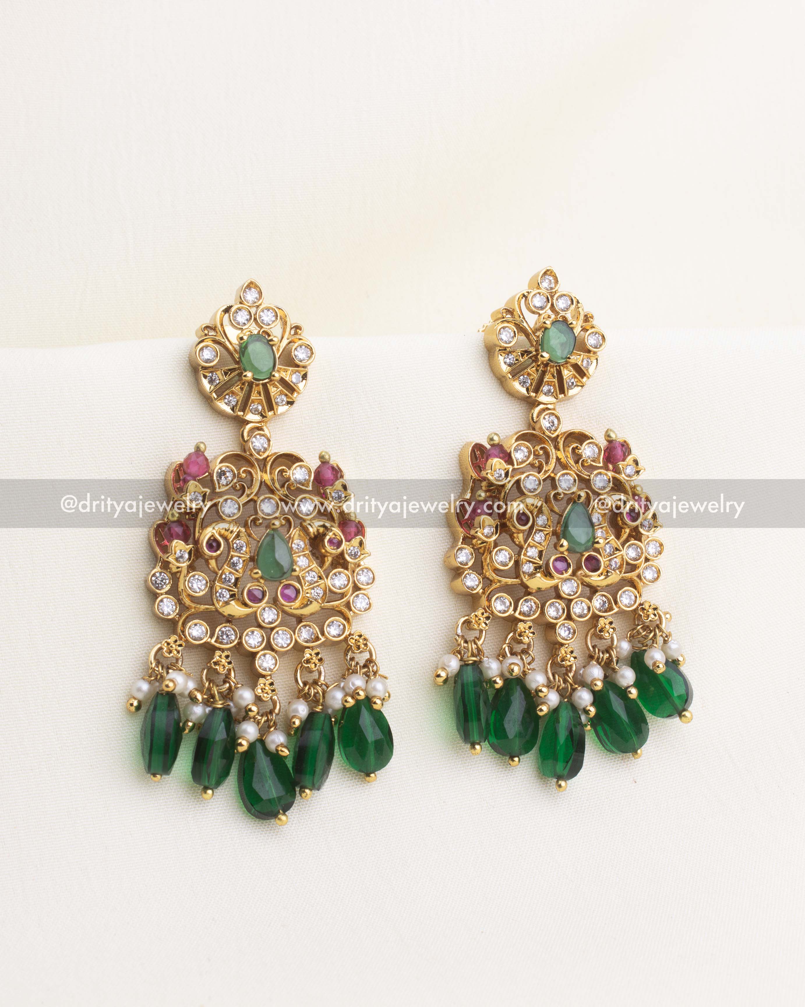 Premium Emerald Green AD Short Necklace Set