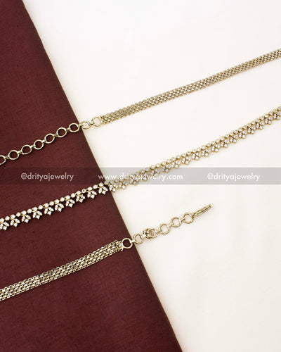 Premium simple Victorian hip chain with CZ floral detailing and gold polish