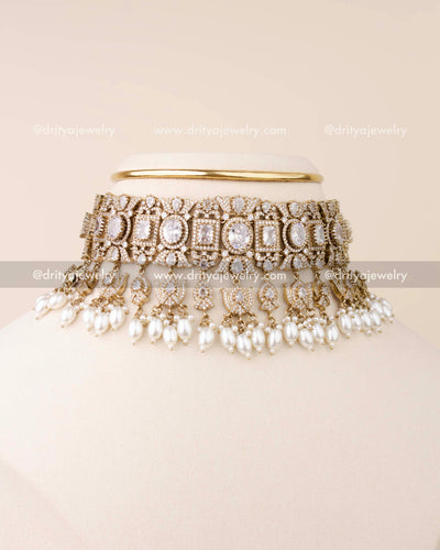 Bridal Choker Set Diamond-Like with AD Stones and Earrings