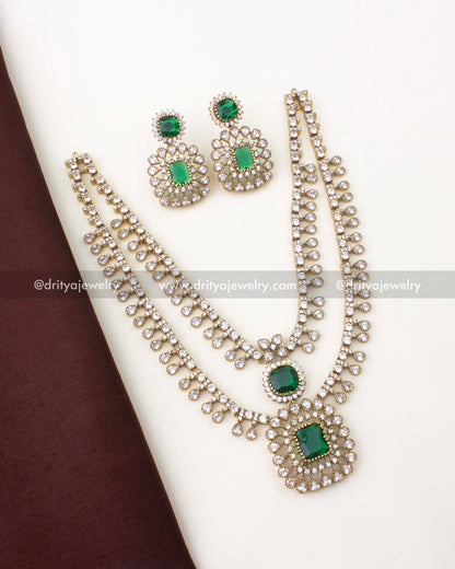 Premium Victorian necklace set with emerald green stones and matching earrings