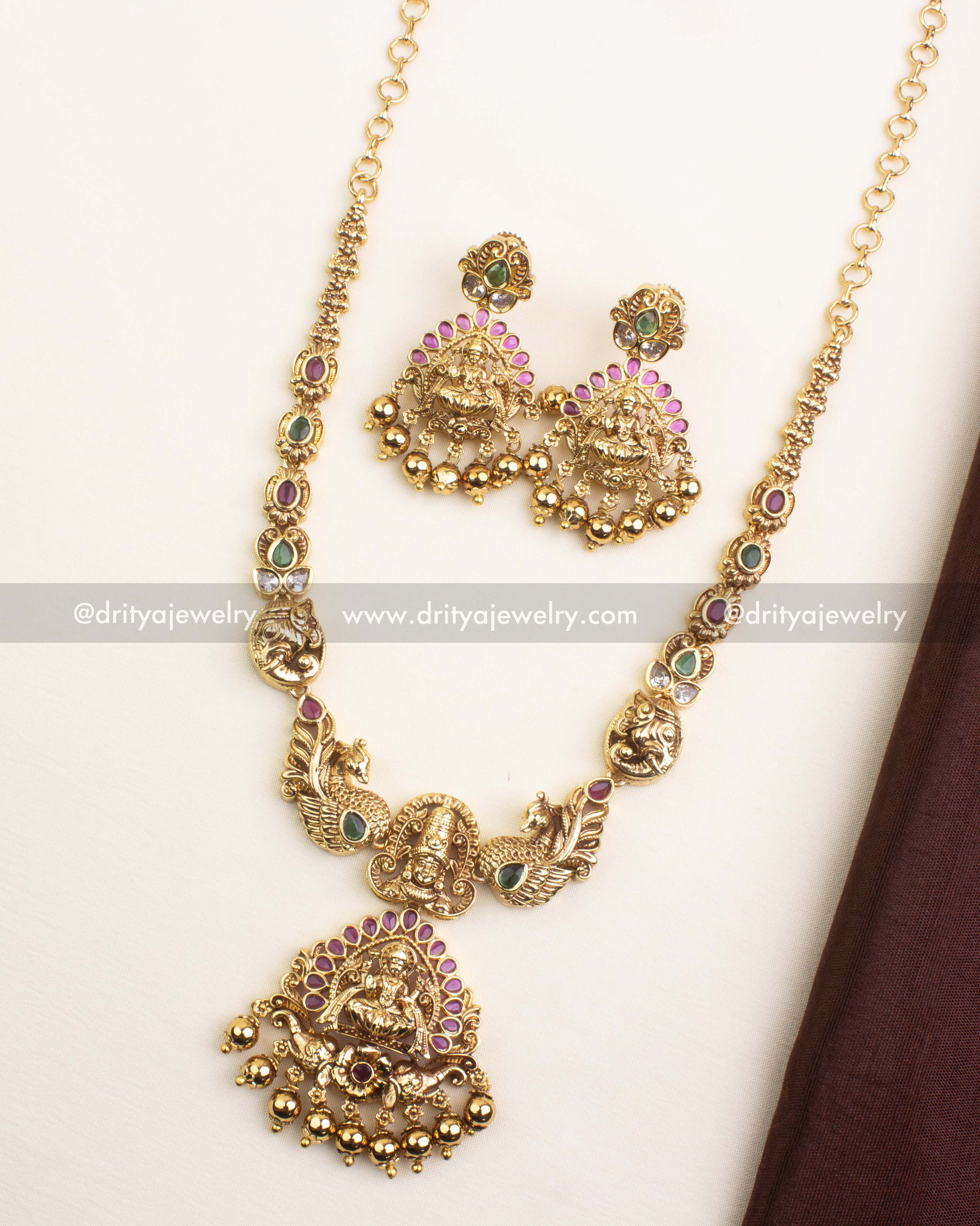 Premium Temple Short Necklace with antique polish and matching earrings