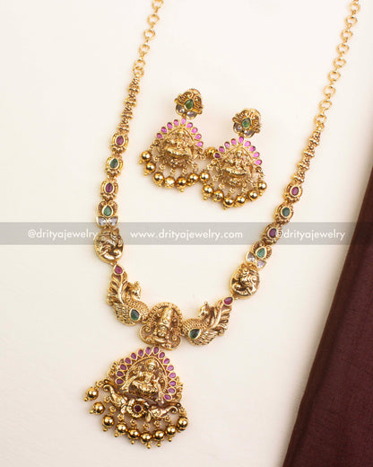 Premium Temple Short Necklace with antique polish and matching earrings