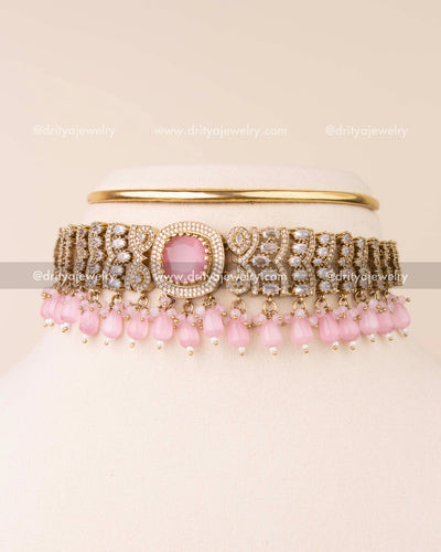 Premium Victorian Choker Set with Blush Pink Bead Drops