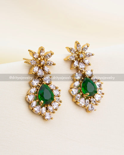 Emerald Green CZ Short Necklace Set with Gold Finish