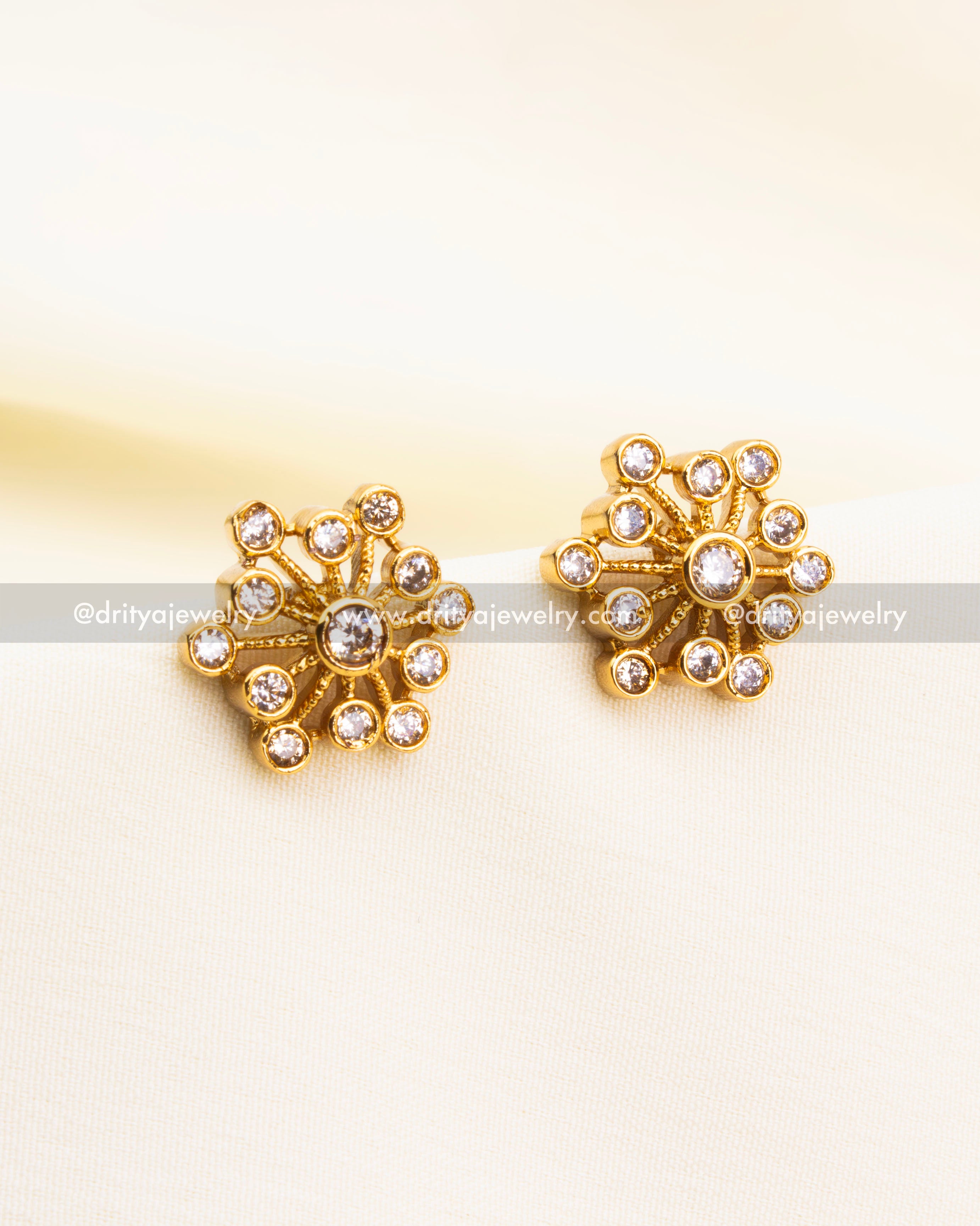 Clustered floral AD stud earrings in gold plating to match purple stone necklace