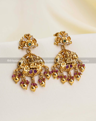 Premium Nakshi Short Necklace Set with Goddess Motifs and Ruby Accents