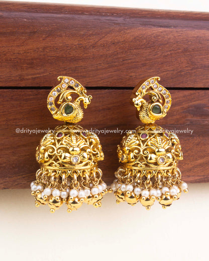 Premium Antique Peacock Short Necklace Set