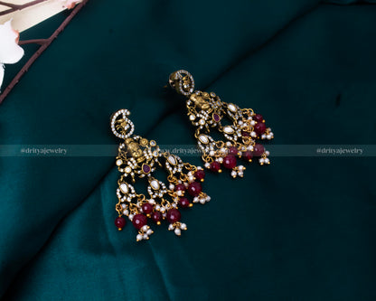 Dritya Jewelry's Mehndi Victorian Balaji Necklace Set with Balaji pendant and elephant motifs, adorned with ruby beads, perfect for weddings and cultural ceremonies.