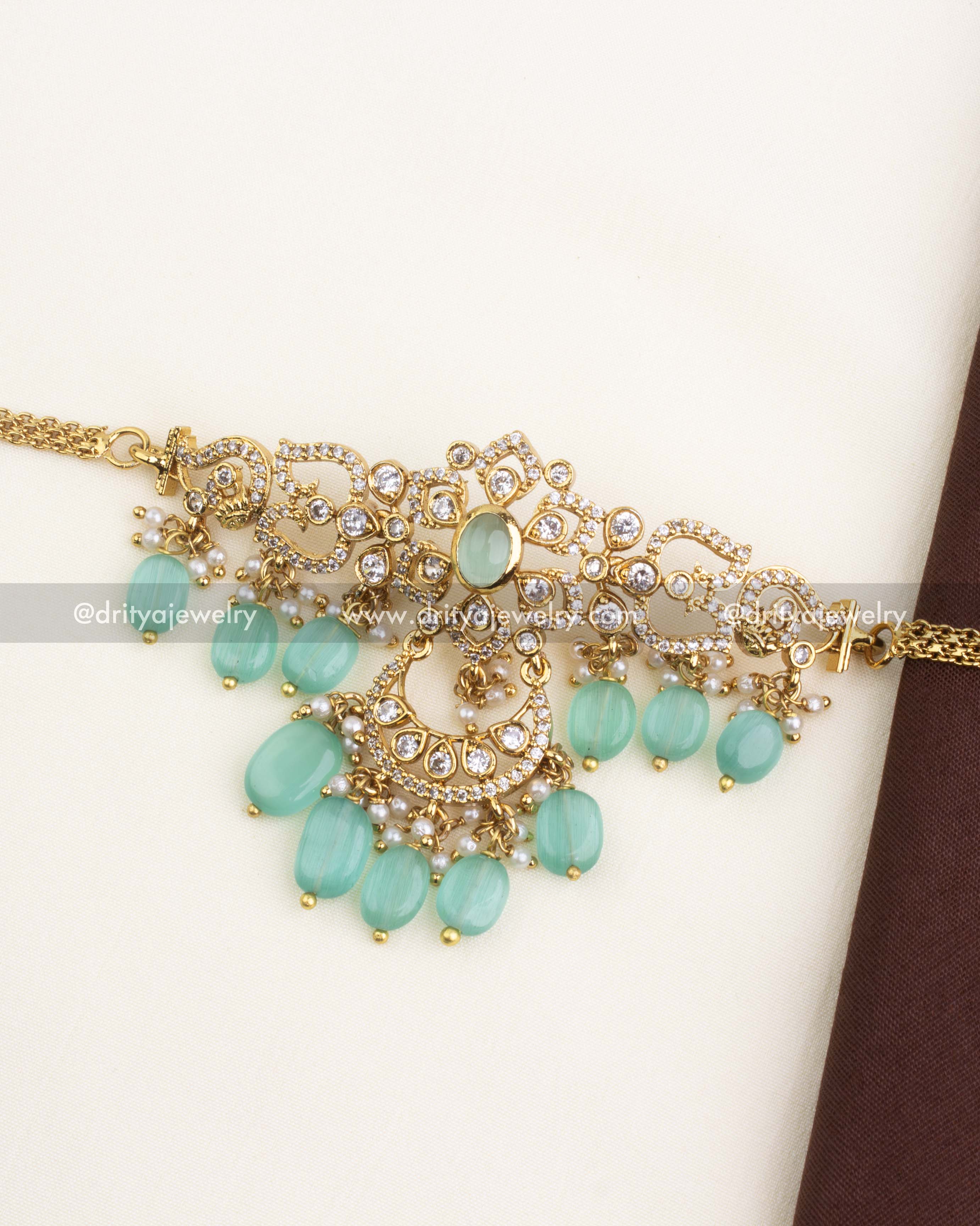 Premium Gold-Plated Choker Set with Mint Green Beads