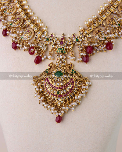 Premium Mango Design Ruby Long Necklace Set