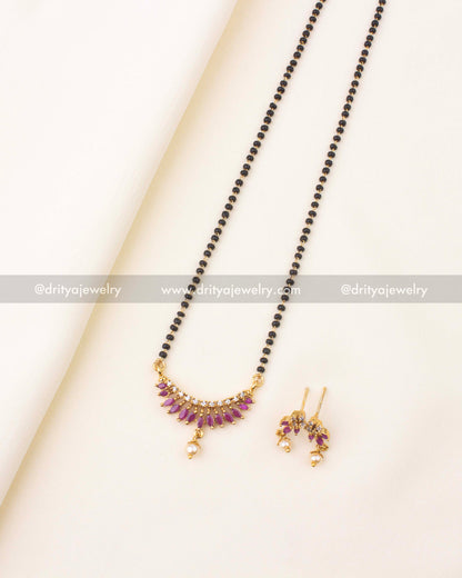 18-inch black beads necklace with pink stones, CZ sparkle, and pearl drops.