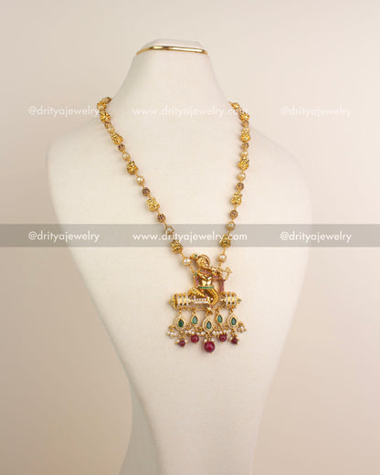 Premium Lord Krishna Pendant Necklace with Ruby Beads
