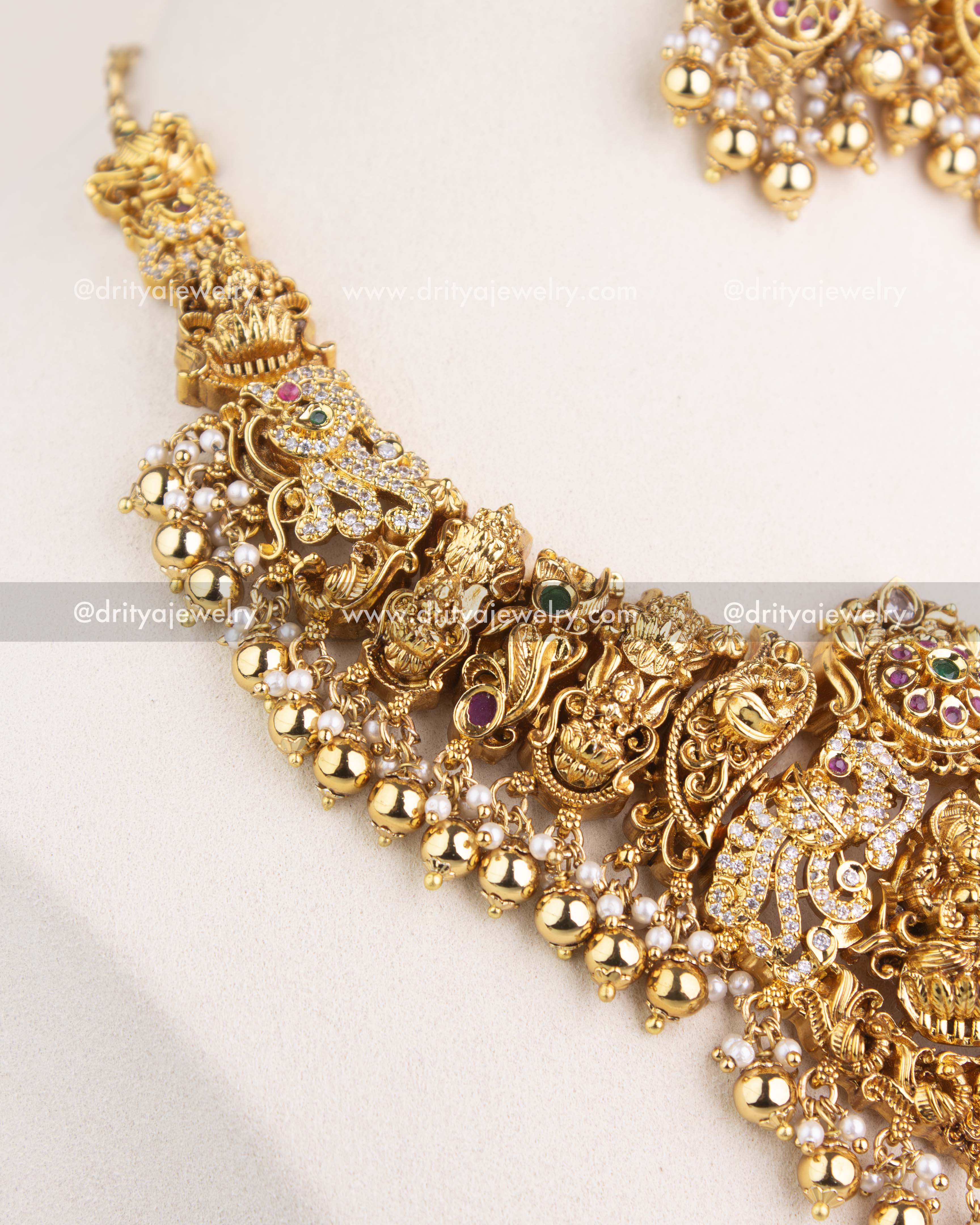 Premium Nakshi Short Necklace Set with Lakshmi Motif