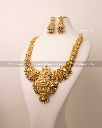 Premium Nakshi Temple Necklace Set with reversible pendant featuring Goddess motif