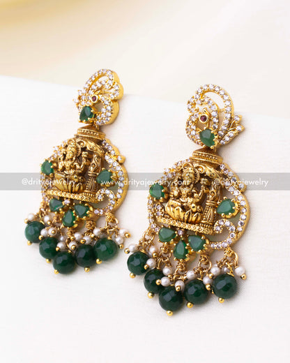 Premium Temple Danglers with Nakshi Detailing in Green
