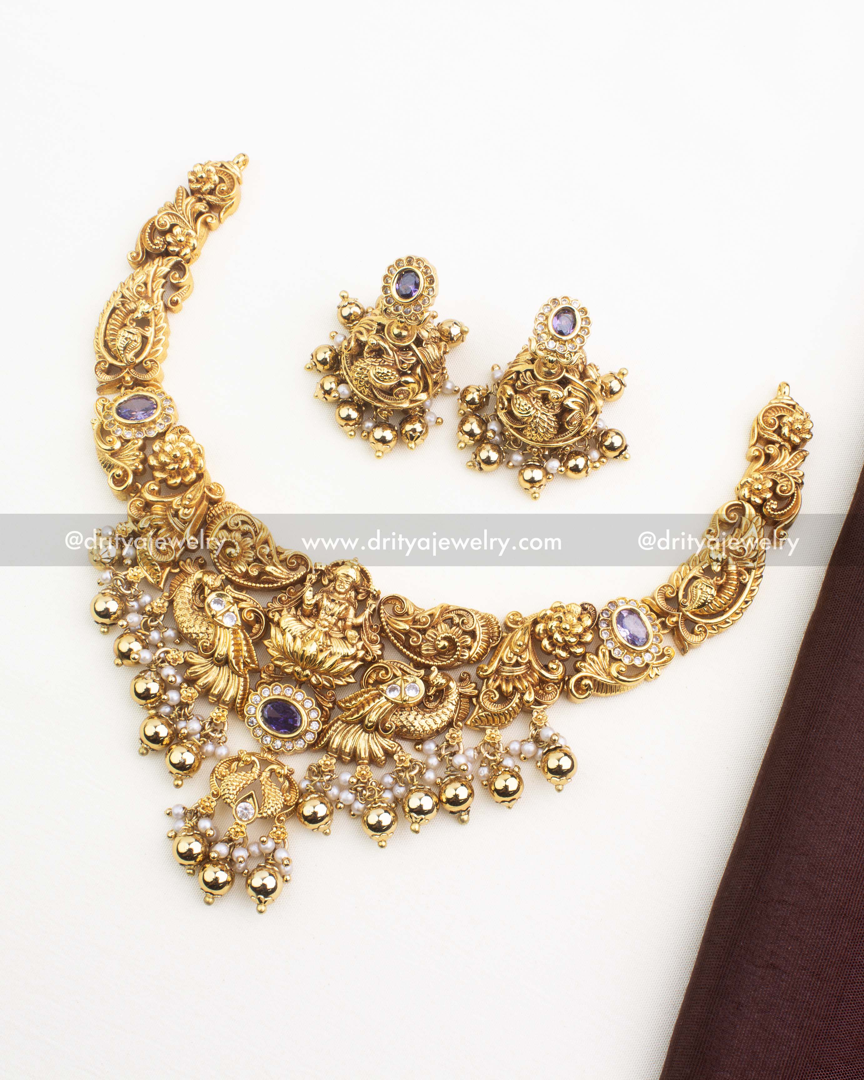 Premium Temple Short Necklace Set with Goddess Lakshmi Motif