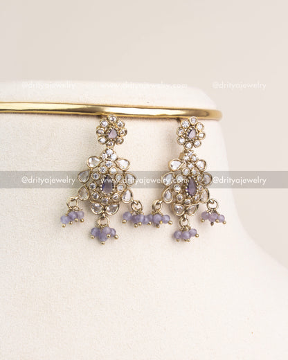 Matching Victorian earrings with lilac beads and CZ-encrusted design.
