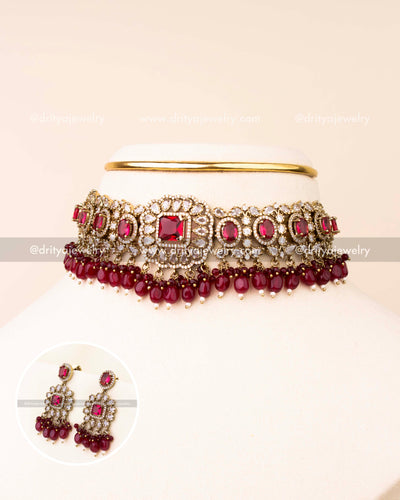 Premium Victorian Choker Set - Ruby Red