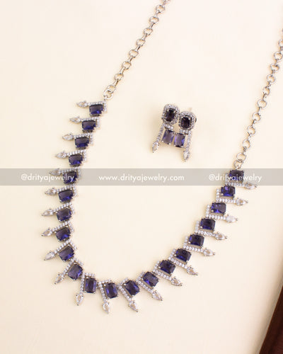 Purple stone necklace set in silver finish with matching earrings