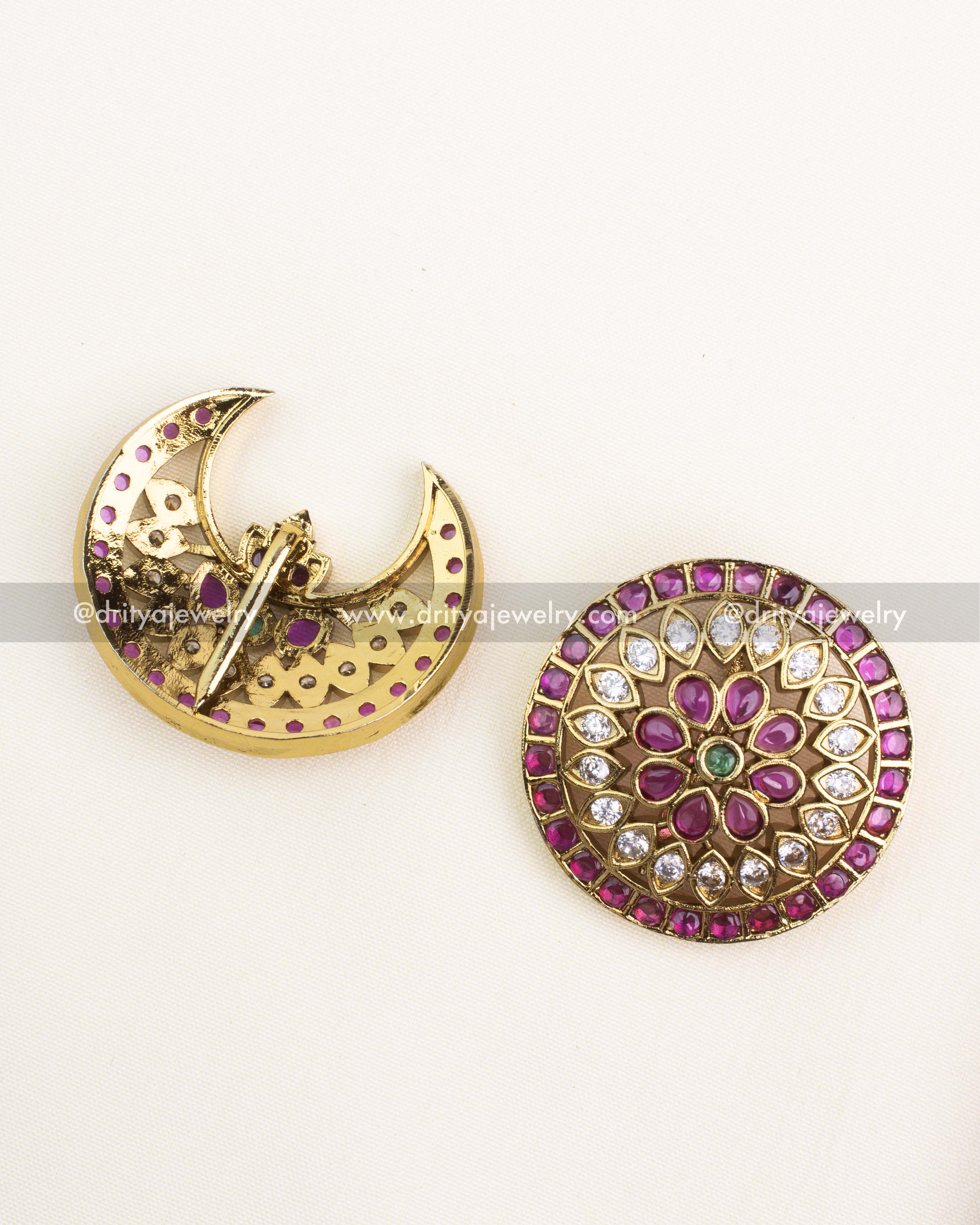 Traditional antique hair pins with sturdy back pin lock and ruby-CZ stone inlay.