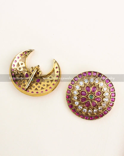 Traditional antique hair pins with sturdy back pin lock and ruby-CZ stone inlay.