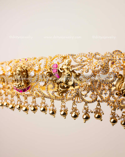 Premium Kemp Temple Vadanam with Goddess Lakshmi Devi