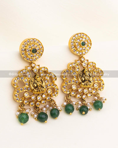Premium Nakshi Kasulu Short Necklace Set - Emerald Green