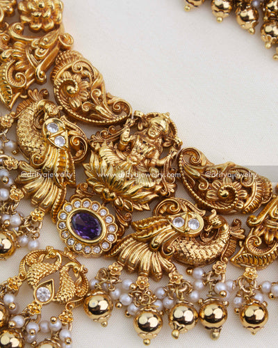 Premium Temple Short Necklace Set with Goddess Lakshmi Motif