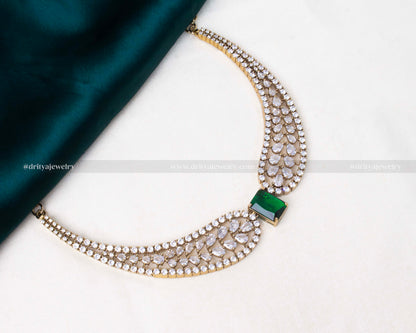 Elegant Victorian-inspired choker set with sparkling cubic zirconia and AD stones.