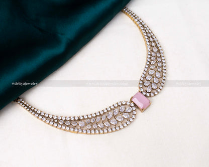 Elegant Victorian-inspired choker set with sparkling cubic zirconia and AD stones.