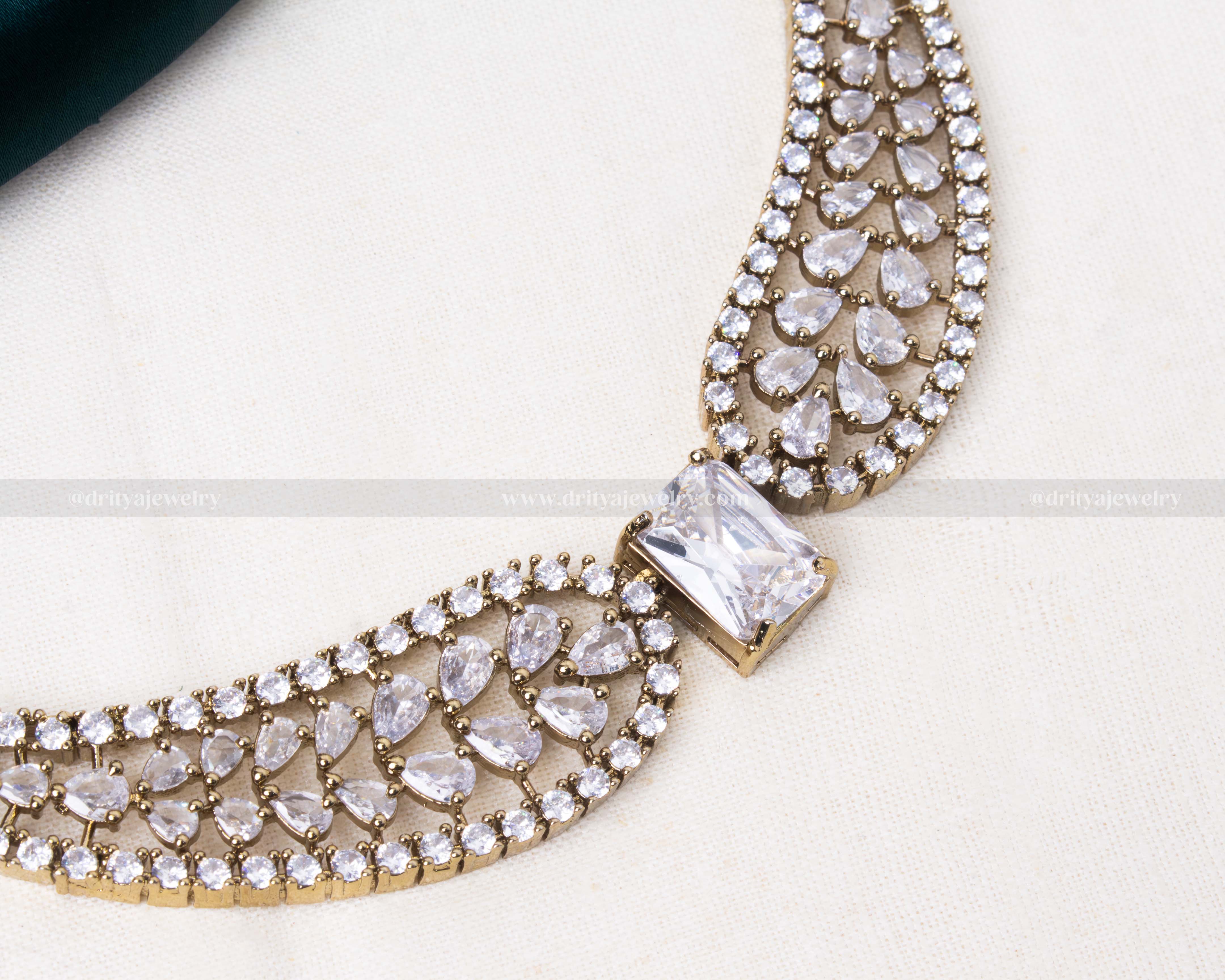 Elegant Victorian-inspired choker set with sparkling cubic zirconia and AD stones.