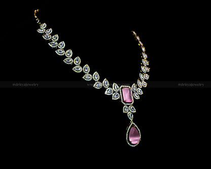 Elegant Victorian necklace set featuring a pink gemstone pendant and CZ stones by Dritya Jewelry, perfect for weddings and special occasions.