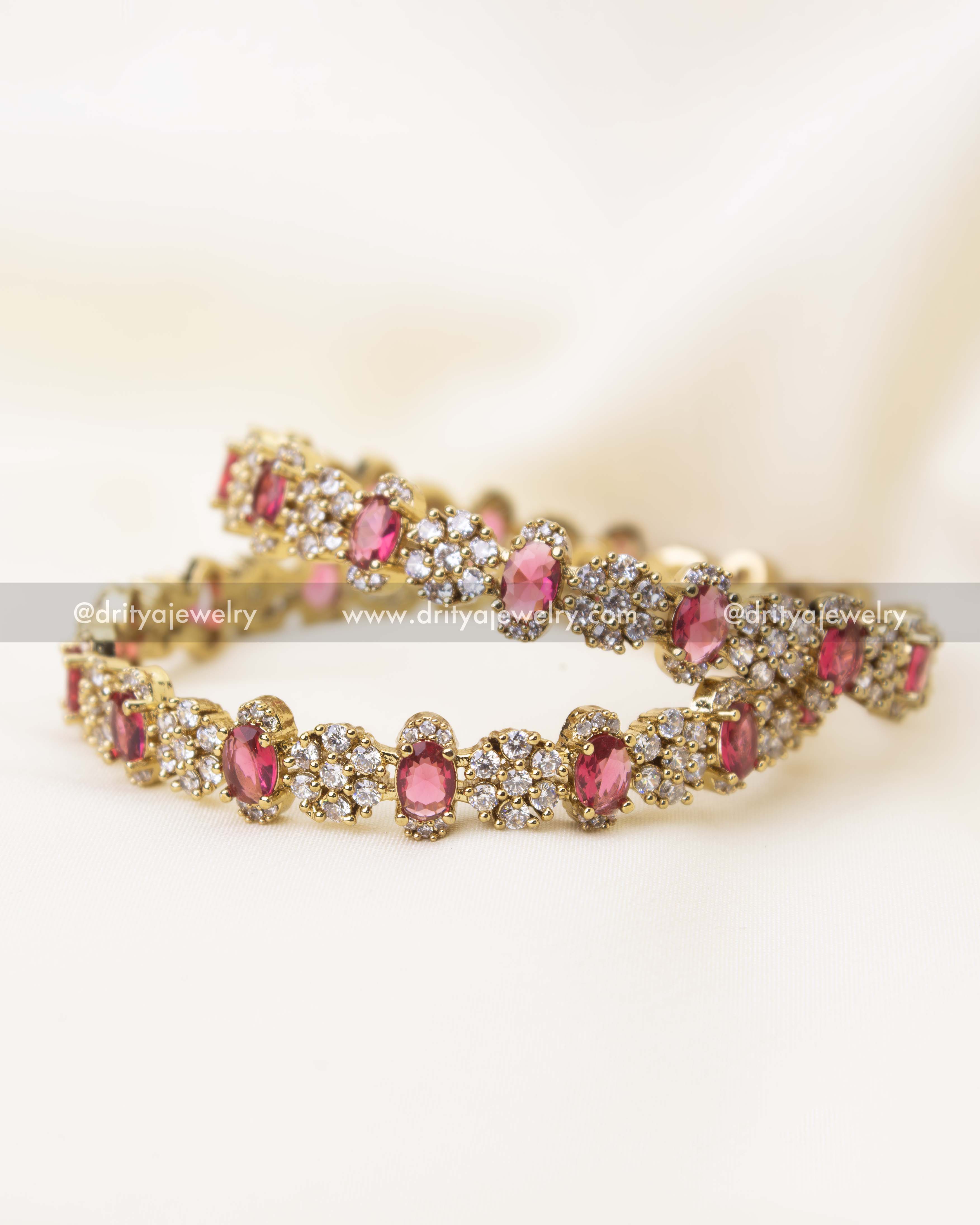 Premium Victorian polish bangles with ruby red oval stones and CZ diamond accents