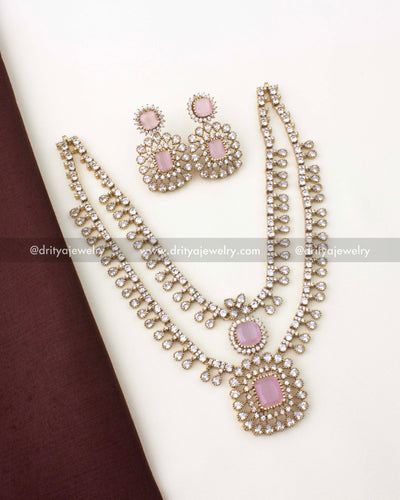 Premium Victorian short necklace set with blush pink stones and matching earrings