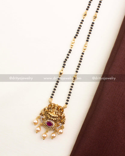 Premium Nakshi Temple Black Beads Necklace with Ruby Red Stone Pendant