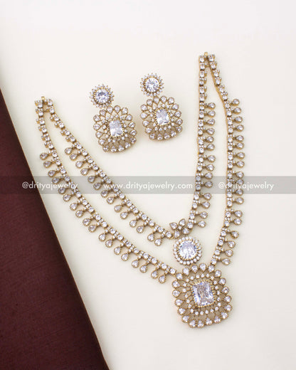 Premium Victorian necklace set with diamond white stones and matching earrings