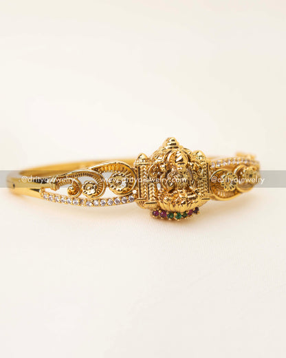 Premium openable temple kada with antique gold finish and Goddess Lakshmi Devi motif
