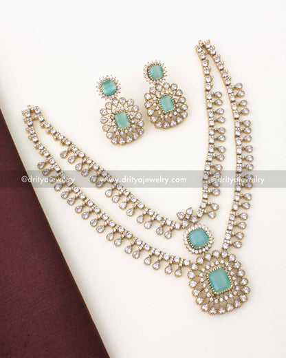Premium Victorian short necklace set with mint green stones and earrings