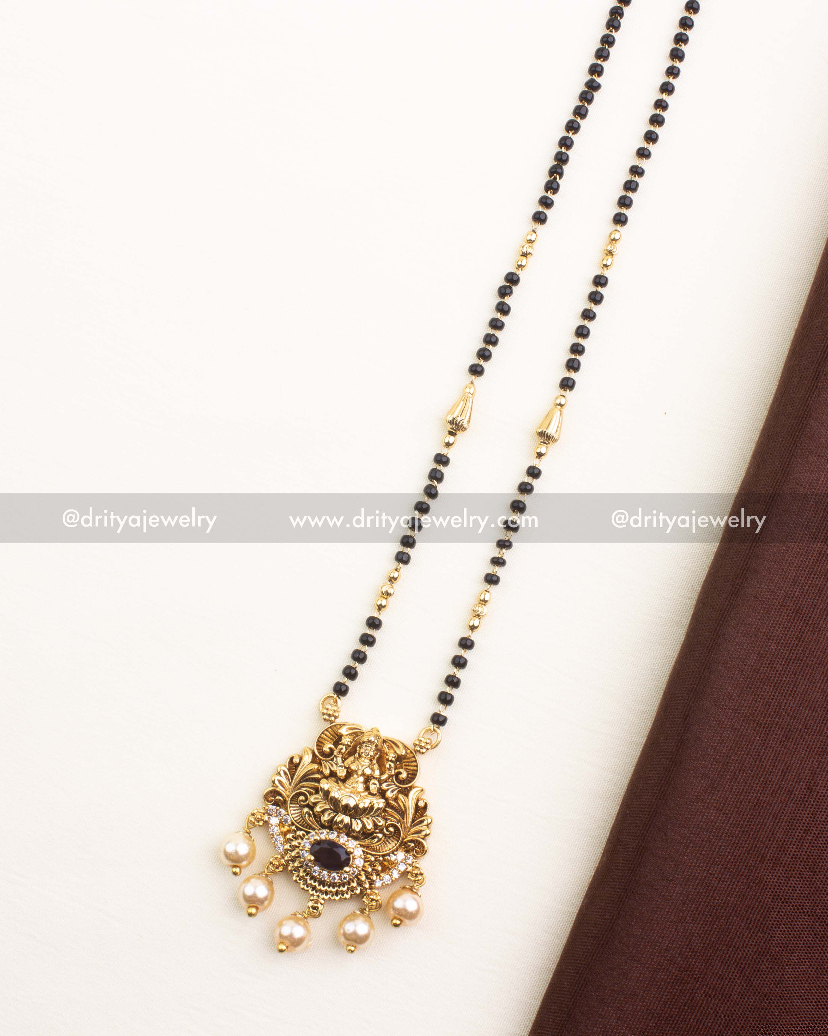 Premium Nakshi Temple Black Beads Necklace with Purple Stone Pendant