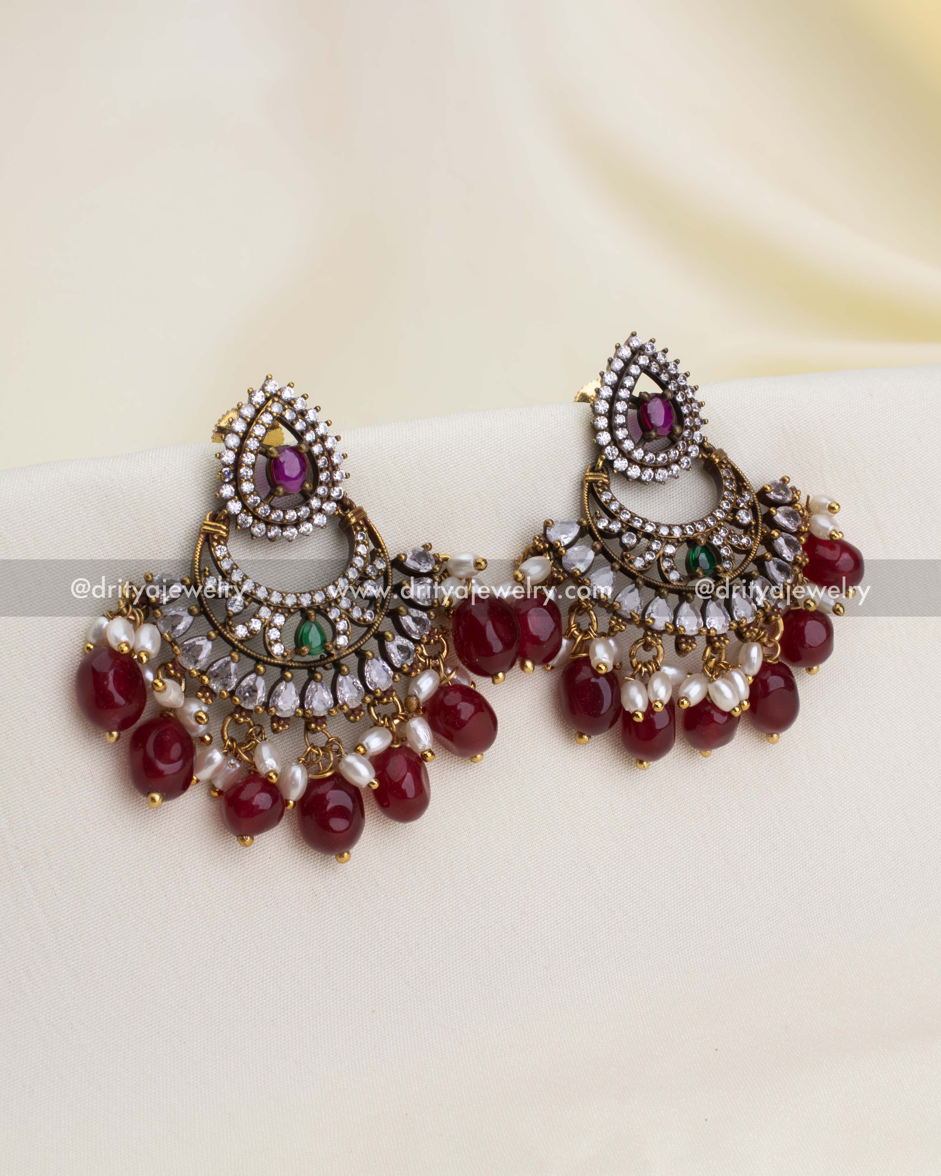Victorian Chandbali Earrings with Ruby Beads