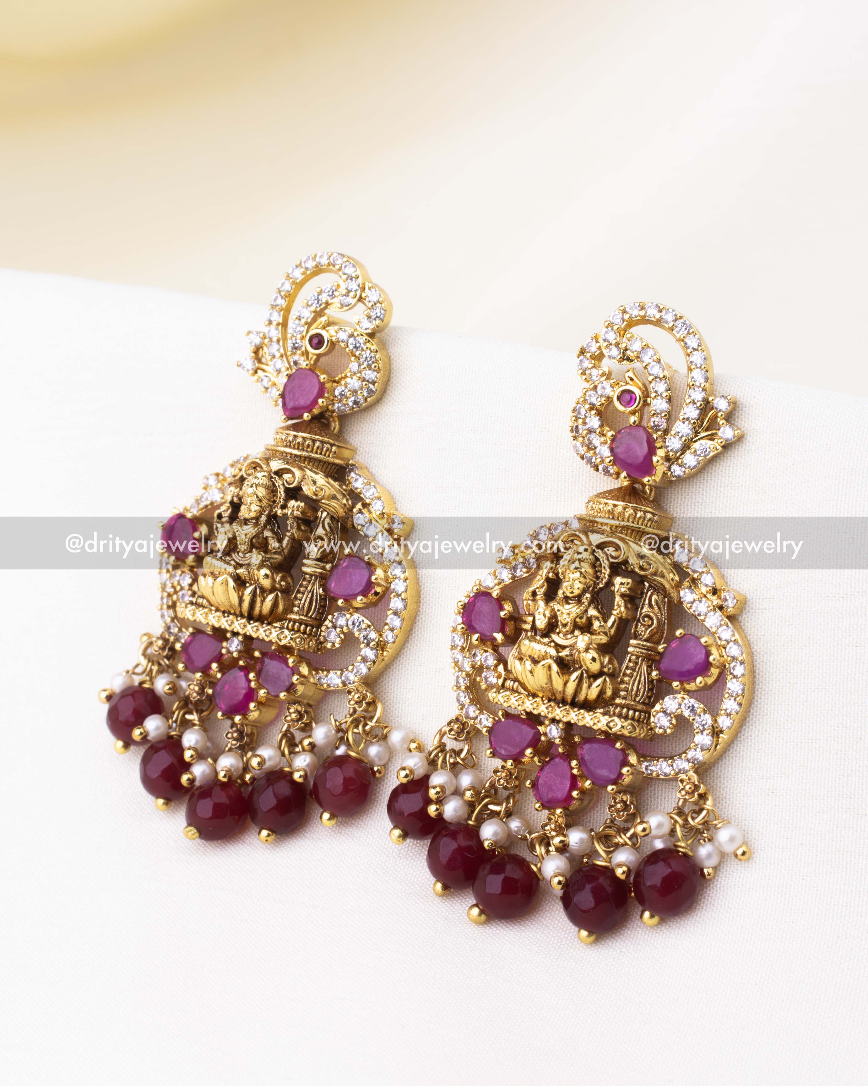 Premium Temple Danglers with Nakshi Detailing in Red