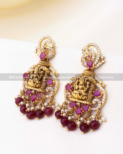 Premium Temple Danglers with Nakshi Detailing in Red