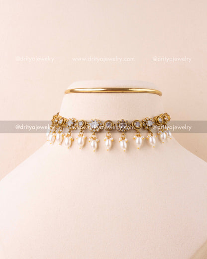 Minimal Victorian Choker/Necklace Set with Diamond Replica