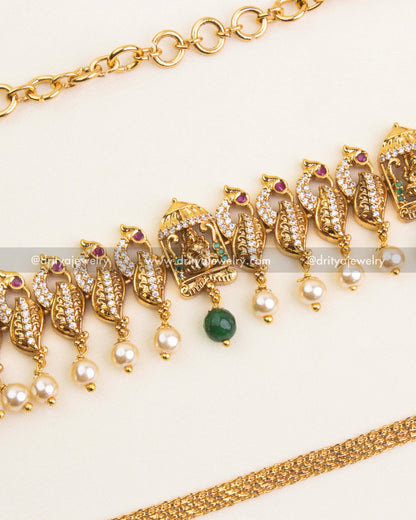 Sturdy adjustable chain with antique finish on Nakshi hip chain