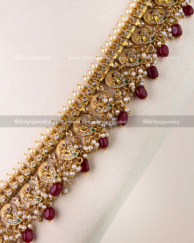 Premium Mango Design Ruby Long Necklace Set