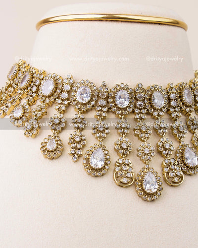 Close-up of diamond-like CZ stones in Victorian princess necklace