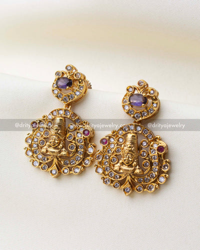 1223-PU Venkateswara purple CZ earrings front view