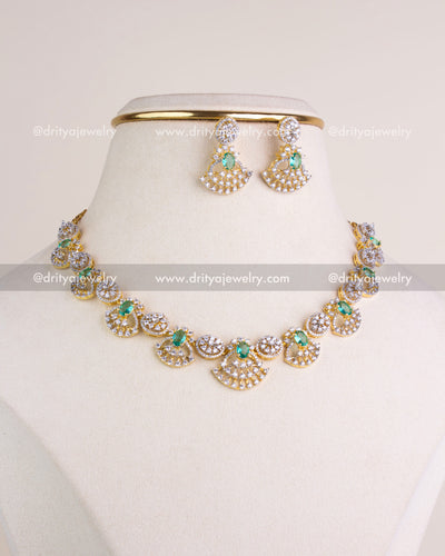 1211-RE complete premium CZ emerald short necklace set with earrings