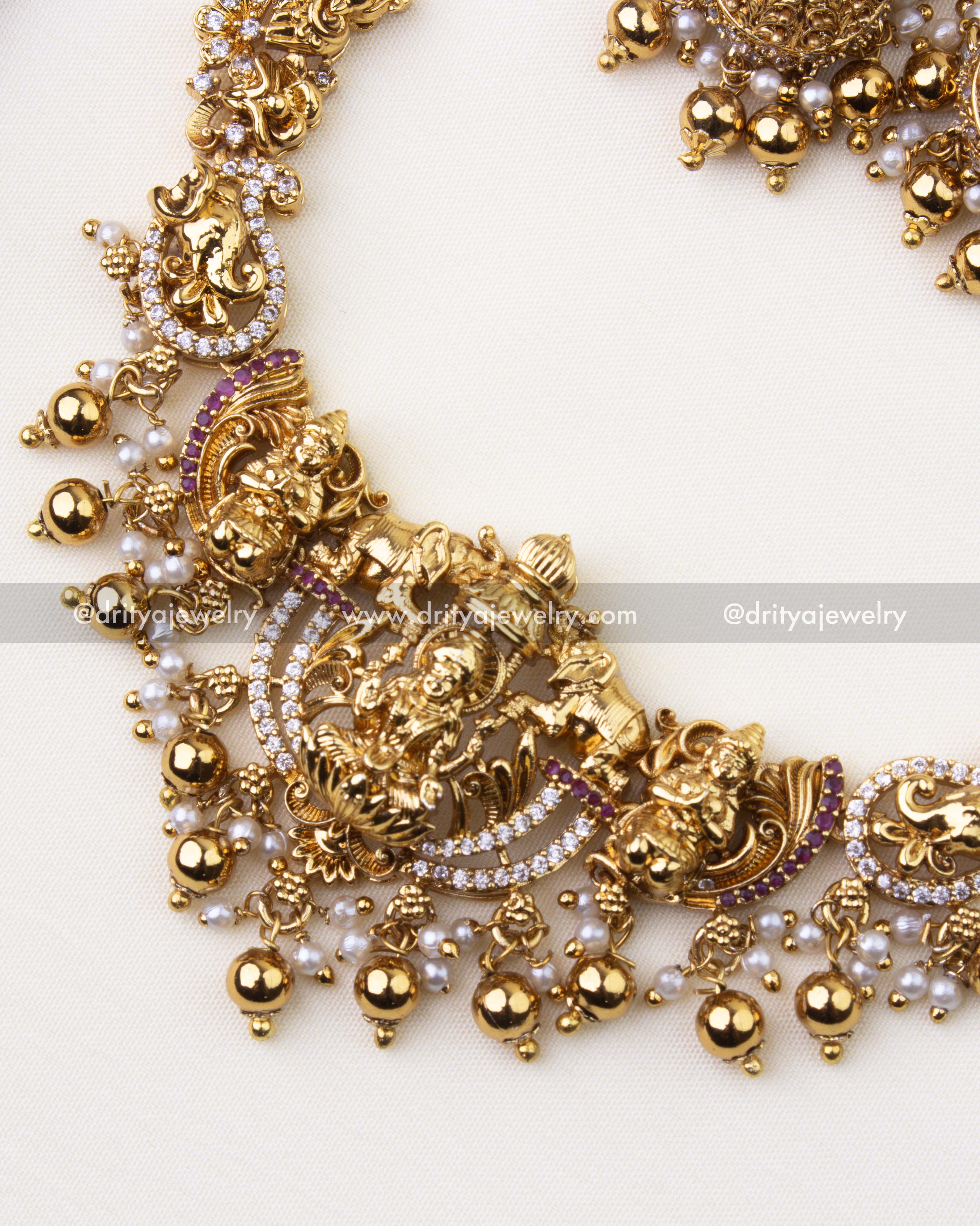 1101-W Lakshmi motif short temple necklace pendant detail
